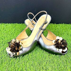 Kate Spade Flower Adorned Metallic Slingback
